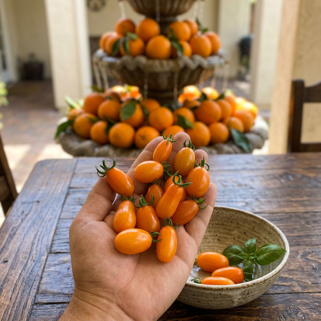 Add the actual elongated Roma tomatoes from the source image onto a wooden _20260627_163215_0000