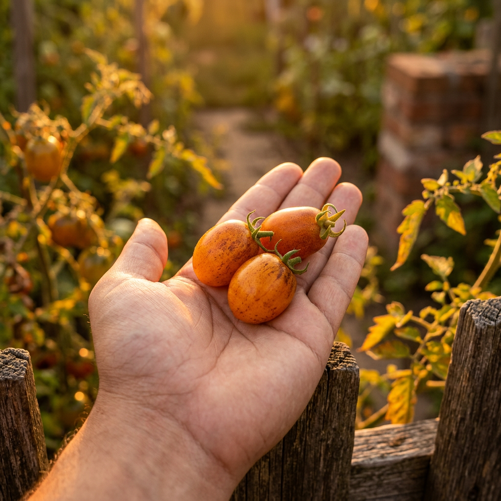 Place the elongated tomatoes in a golden hour real scene with warm sunset l_20260627_120738_0000